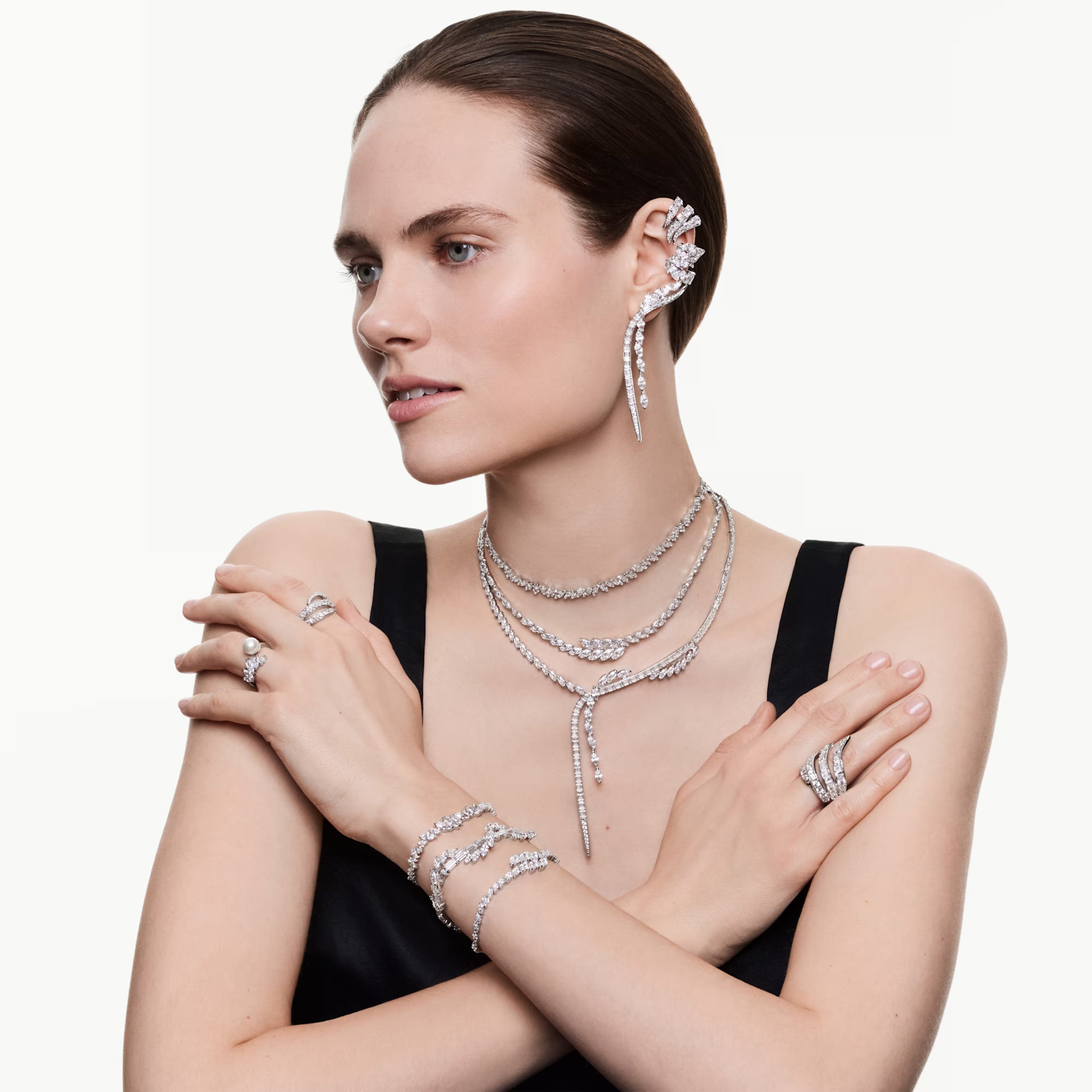 Mesmera Ear Cuffs (Marquise Cut, White, Rhodium Plated) 5747998