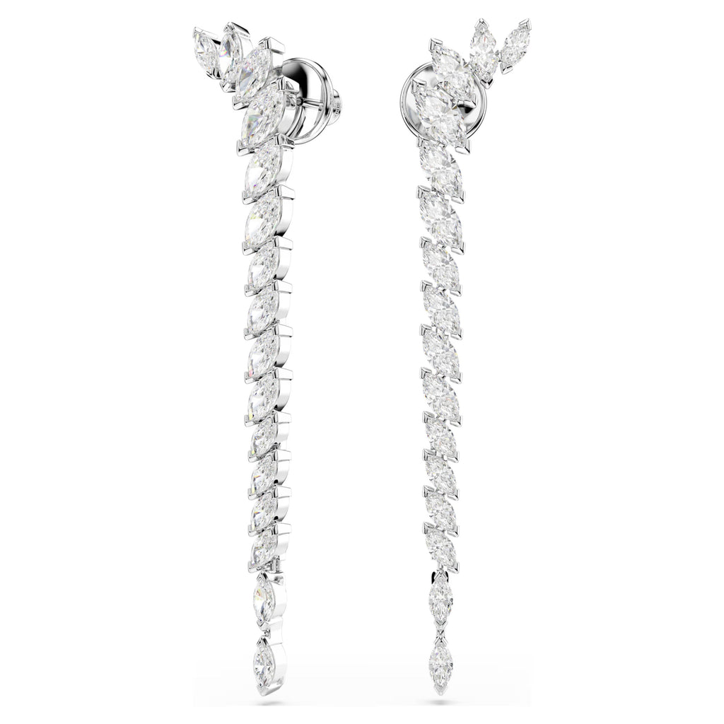Mesmera Long Drop Earrings (Marquise Cut, White, Rhodium Plated) 5748006