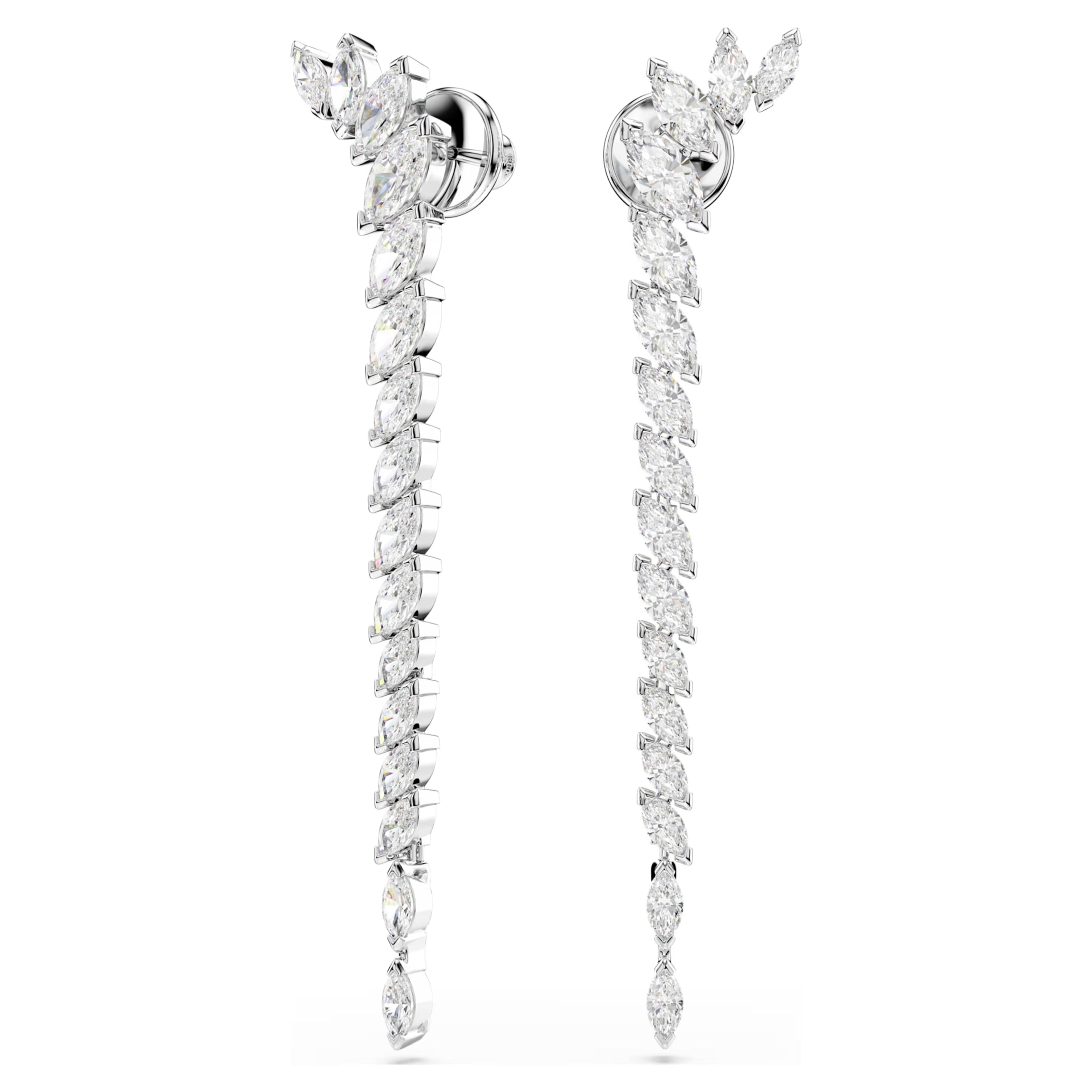 Mesmera Long Drop Earrings (Marquise Cut, White, Rhodium Plated) 5748006