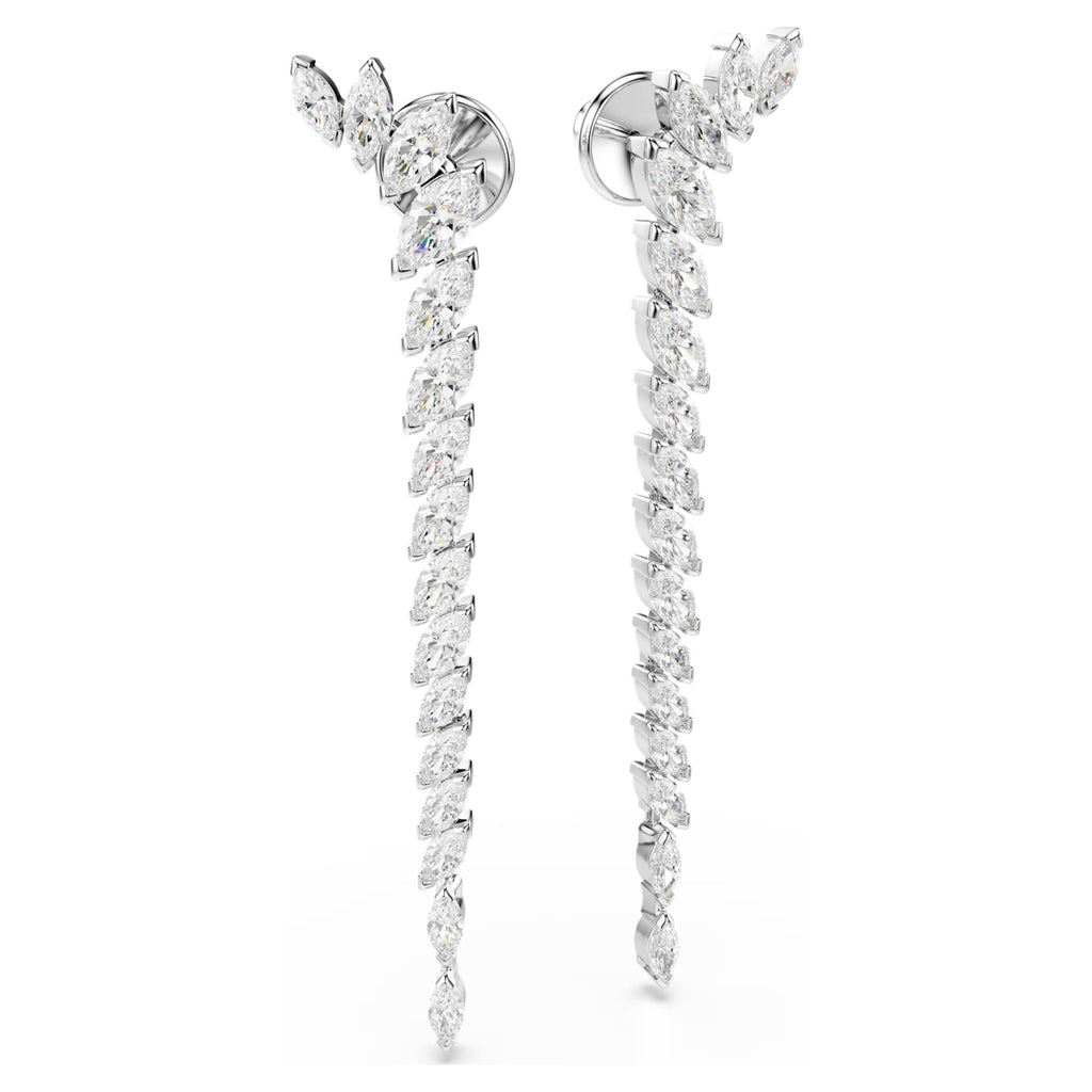 Mesmera Long Drop Earrings (Marquise Cut, White, Rhodium Plated) 5748006