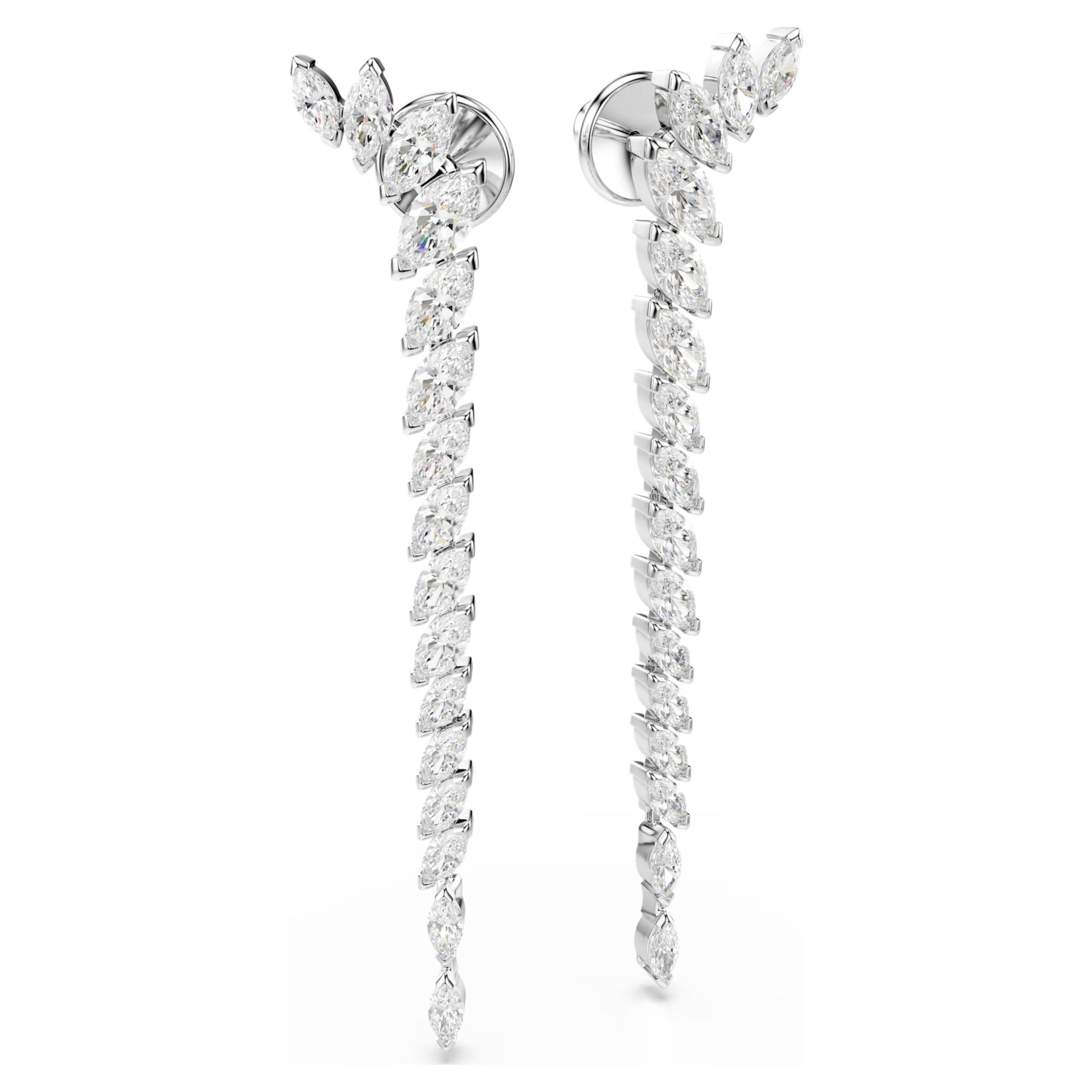Mesmera Long Drop Earrings (Marquise Cut, White, Rhodium Plated) 5748006