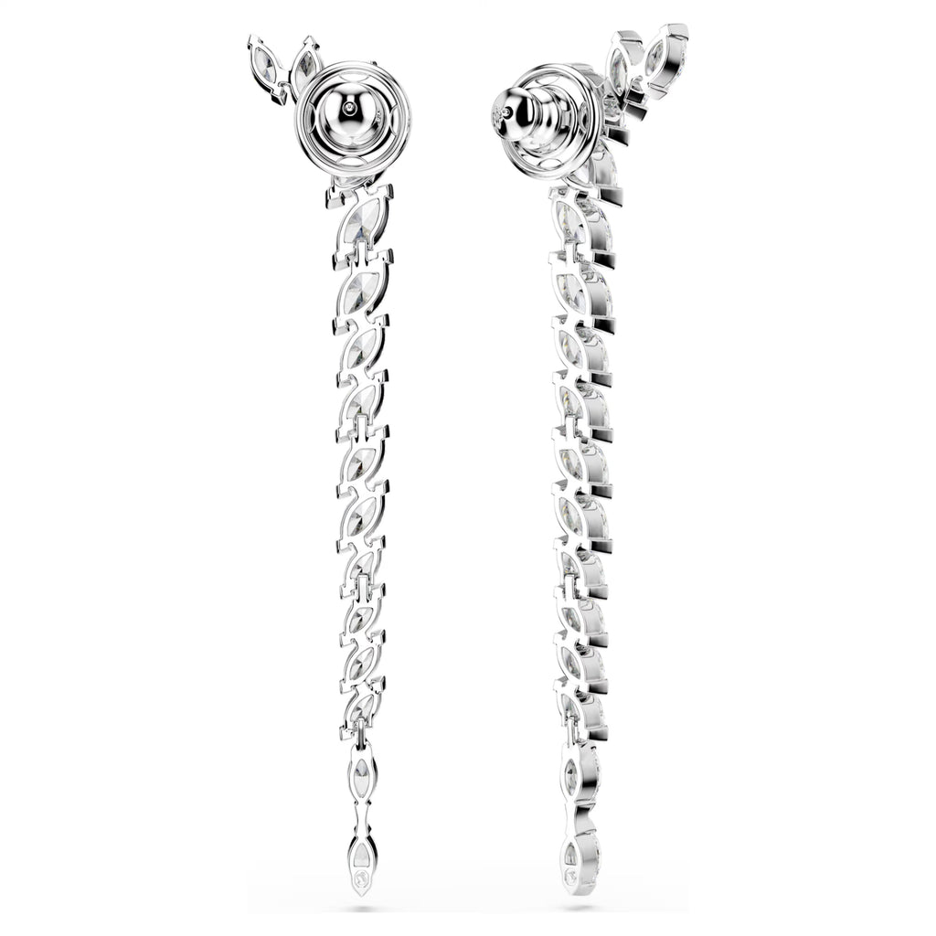 Mesmera Long Drop Earrings (Marquise Cut, White, Rhodium Plated) 5748006