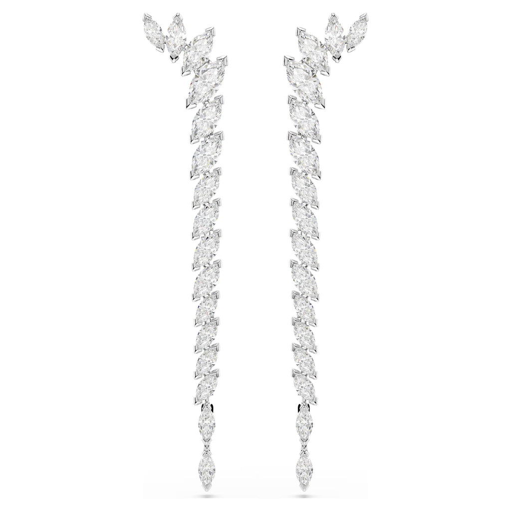 Mesmera Long Drop Earrings (Marquise Cut, White, Rhodium Plated) 5748006