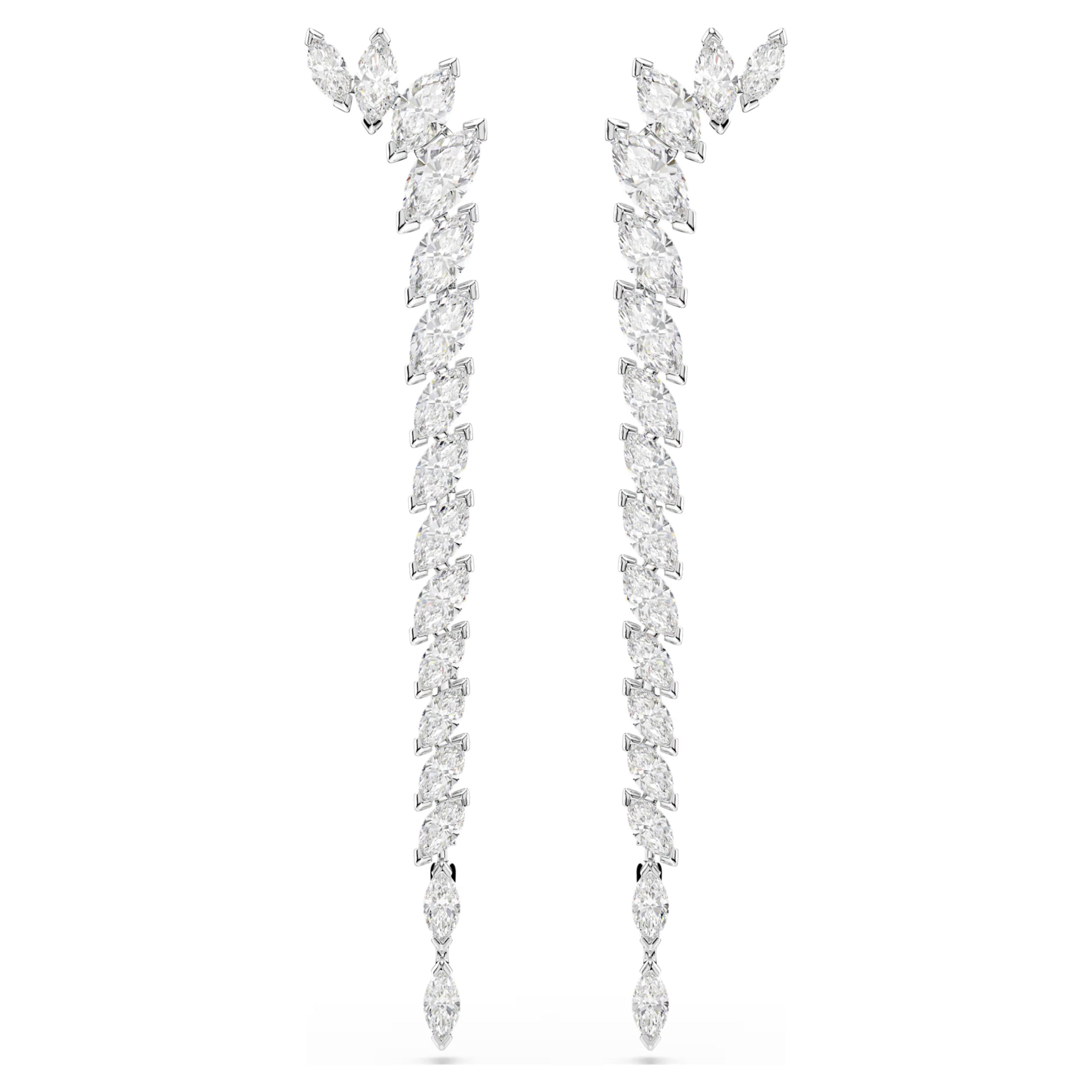 Mesmera Long Drop Earrings (Marquise Cut, White, Rhodium Plated) 5748006