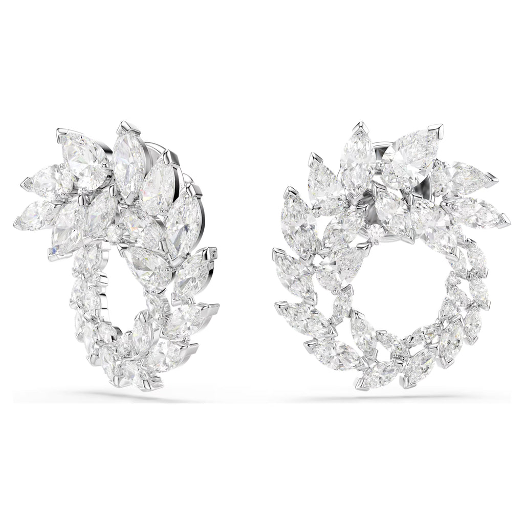 Mesmera hoop earrings Marquise cut, White, Rhodium plated 5748008