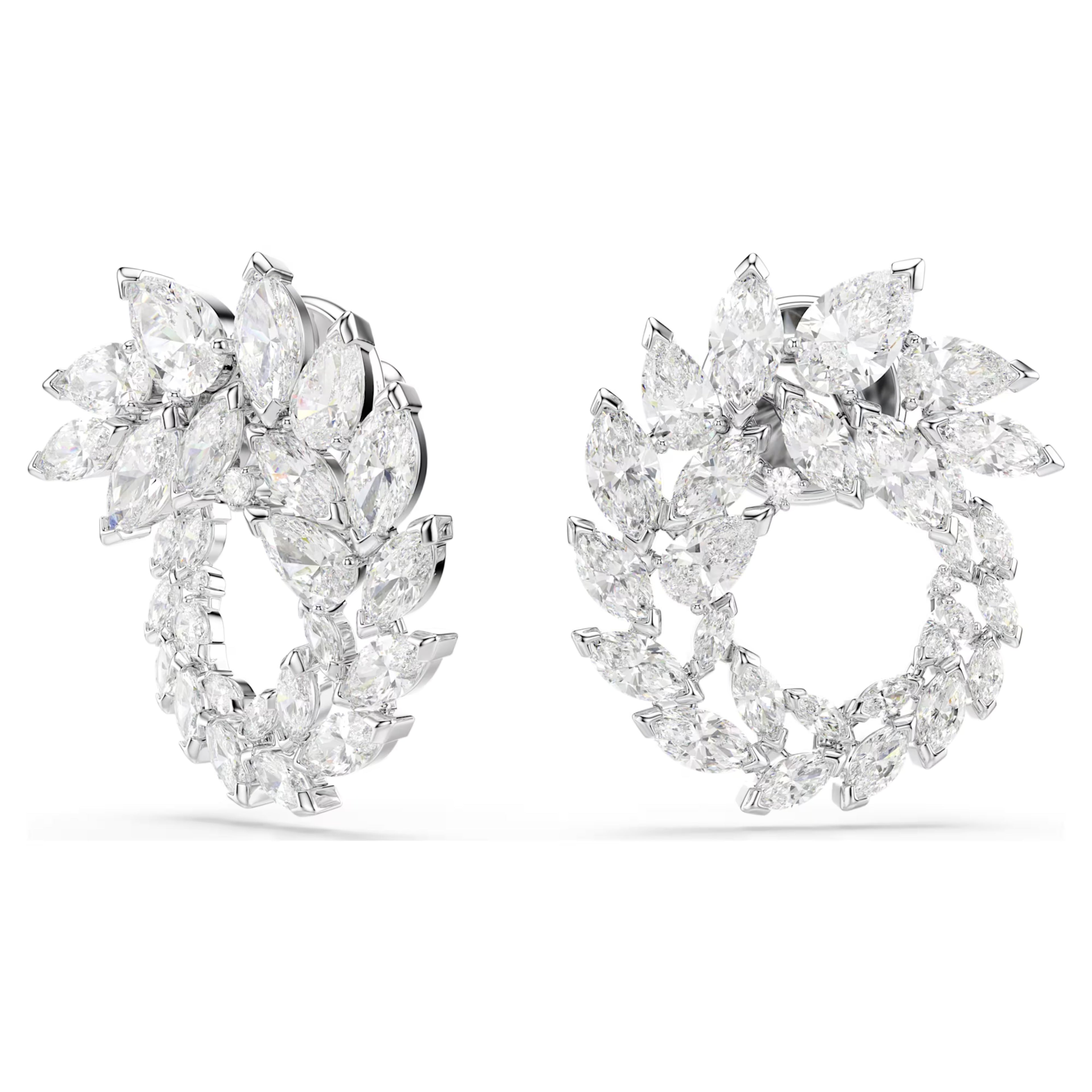 Mesmera hoop earrings Marquise cut, White, Rhodium plated 5748008