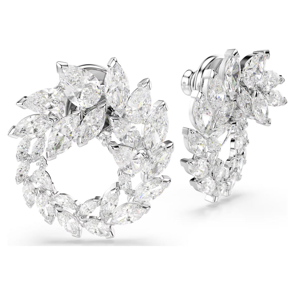Mesmera hoop earrings Marquise cut, White, Rhodium plated 5748008