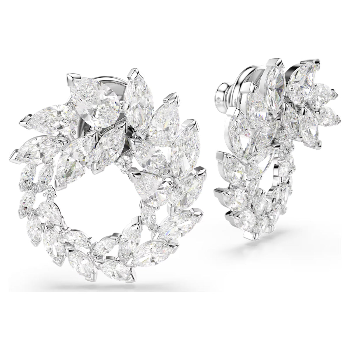Mesmera hoop earrings Marquise cut, White, Rhodium plated 5748008