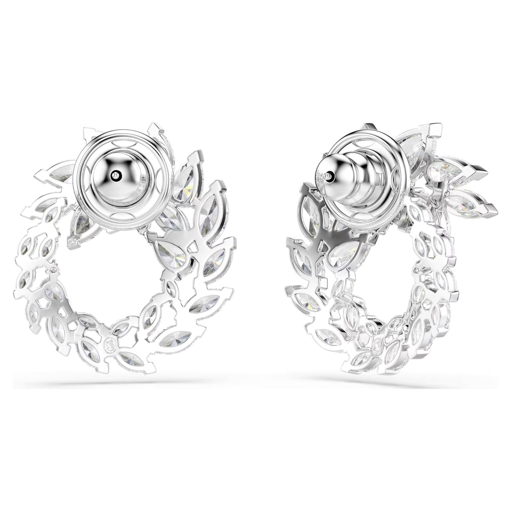 Mesmera hoop earrings Marquise cut, White, Rhodium plated 5748008