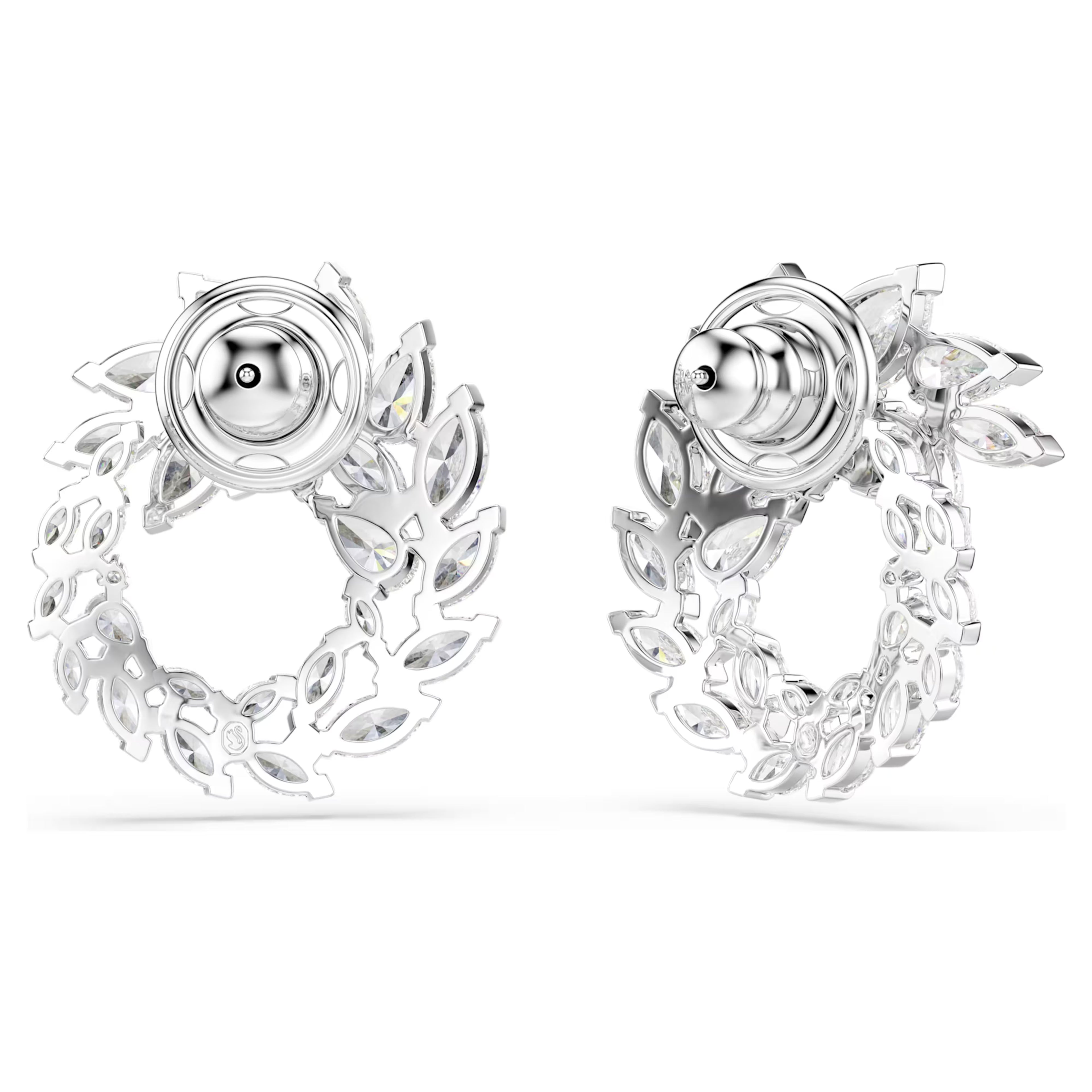 Mesmera hoop earrings Marquise cut, White, Rhodium plated 5748008