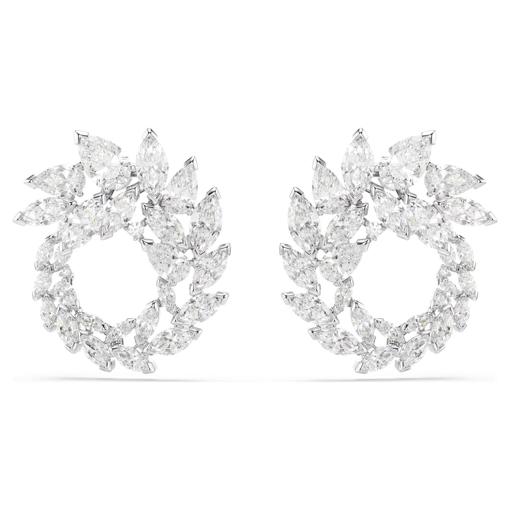 Mesmera hoop earrings Marquise cut, White, Rhodium plated 5748008