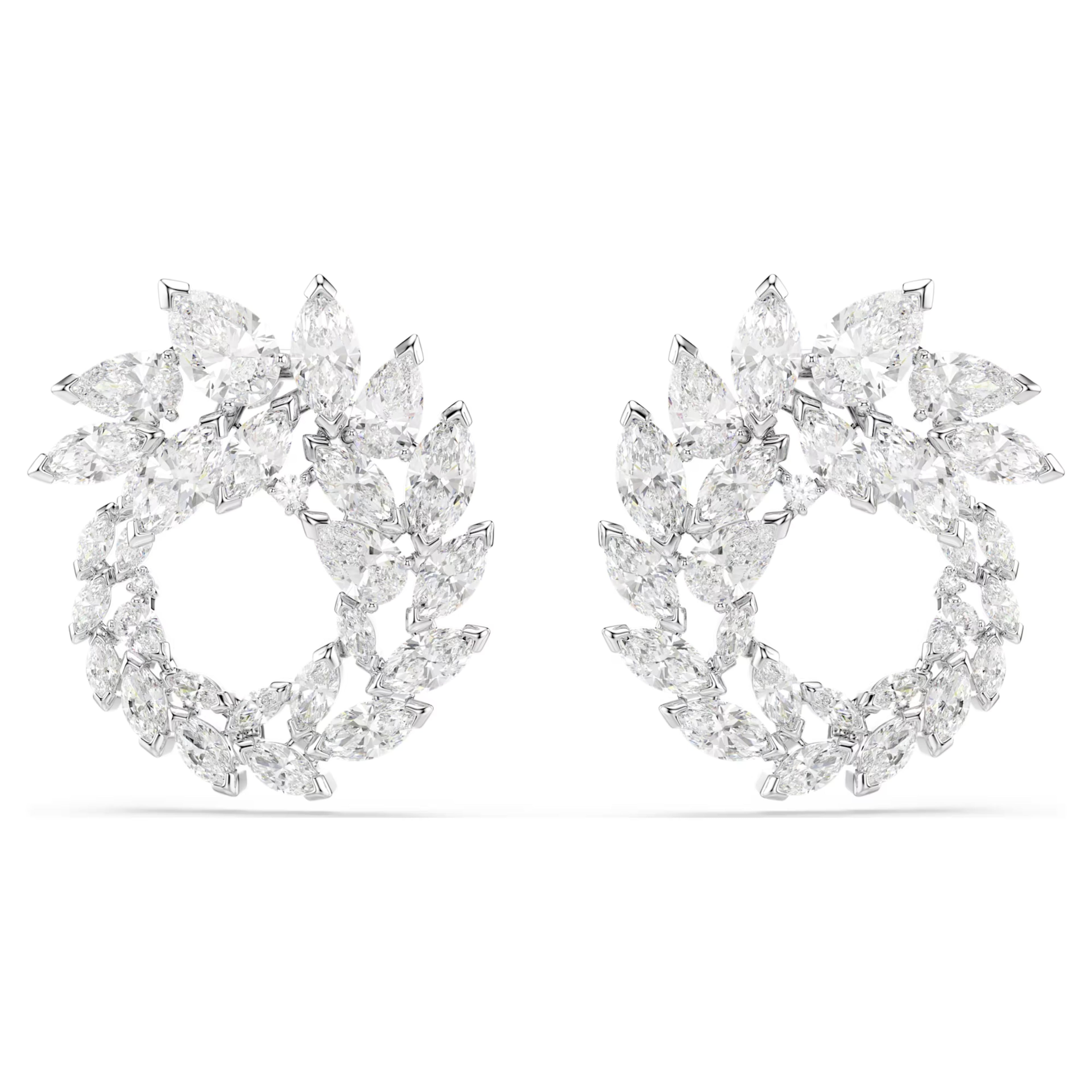 Mesmera hoop earrings Marquise cut, White, Rhodium plated 5748008