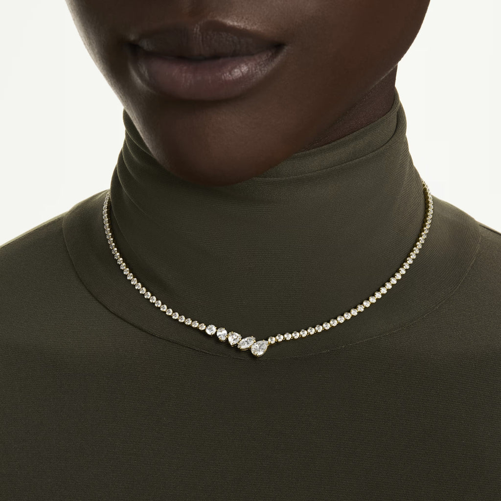 Mesmera V-Shaped Necklace (Mixed Cuts, White, 18K Gold Finish) 5747931
