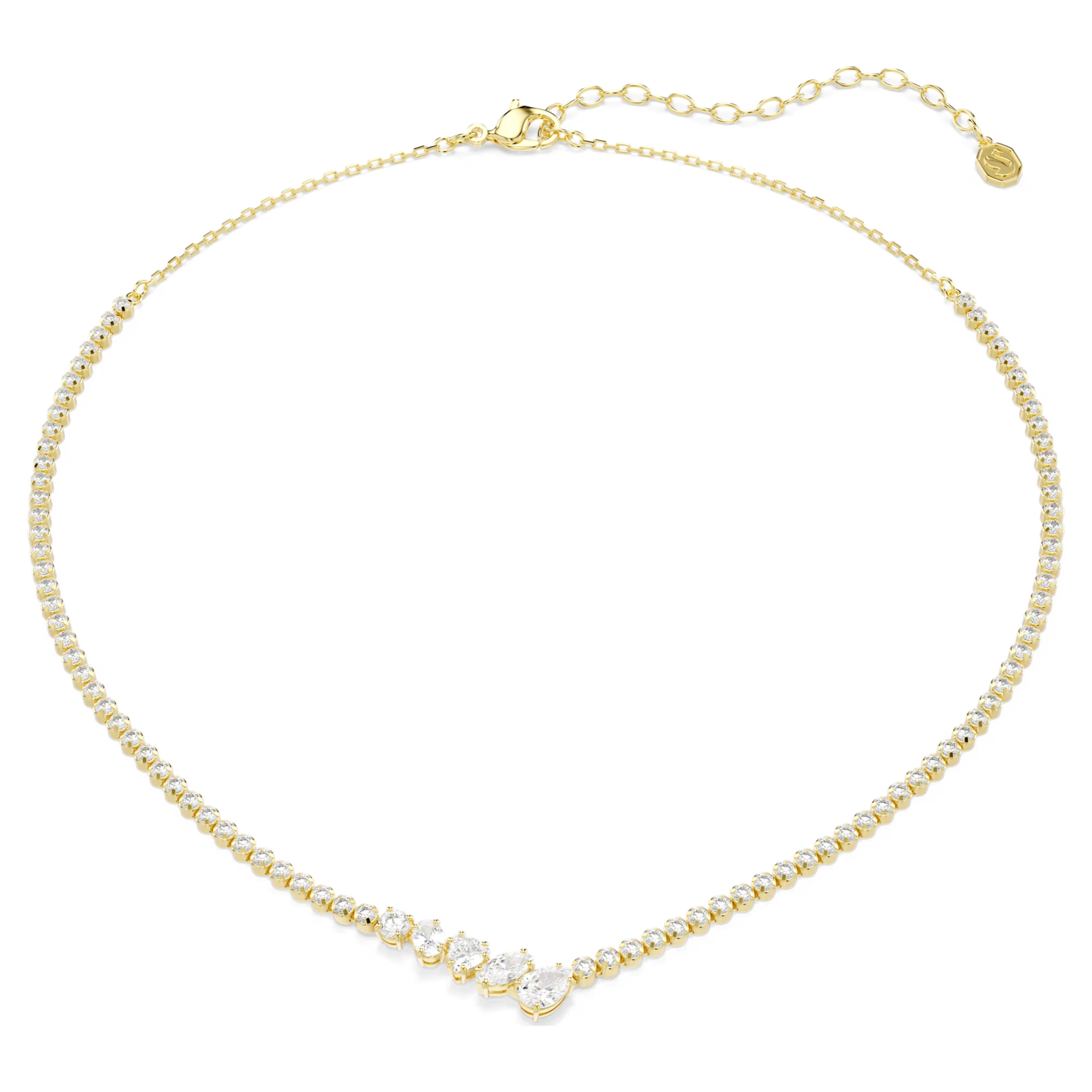 Mesmera V-Shaped Necklace (Mixed Cuts, White, 18K Gold Finish) 5747931