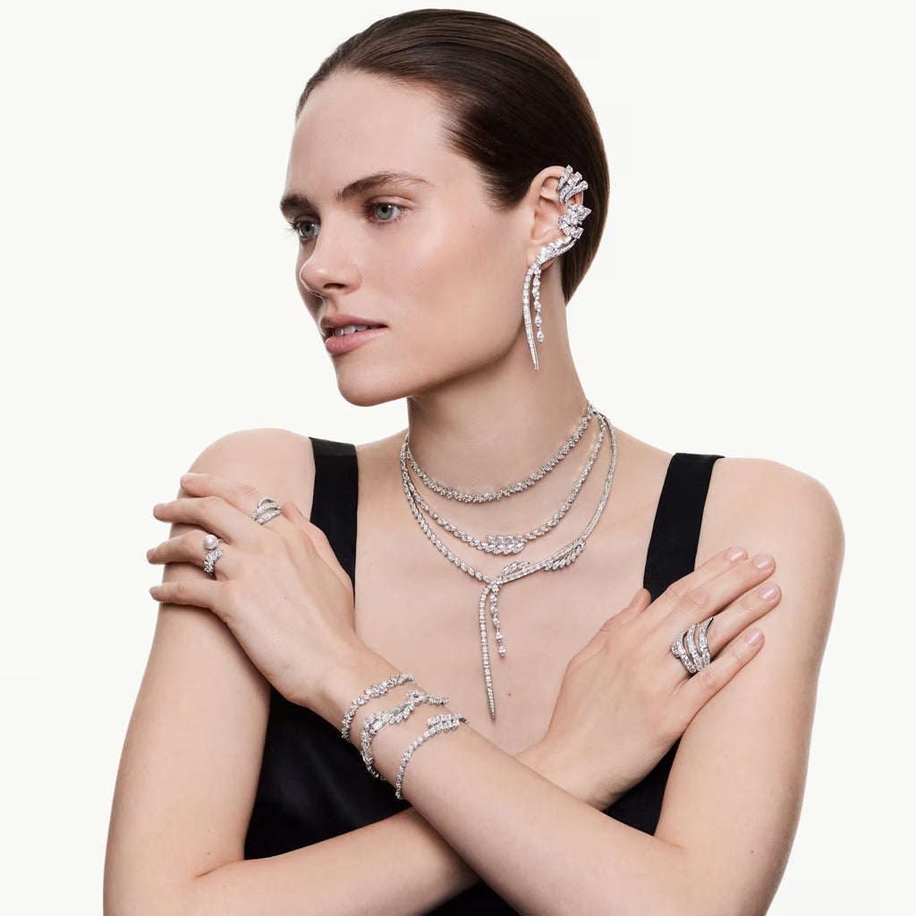 Mesmera Y necklace Mixed cuts, White, Rhodium plated 5748652