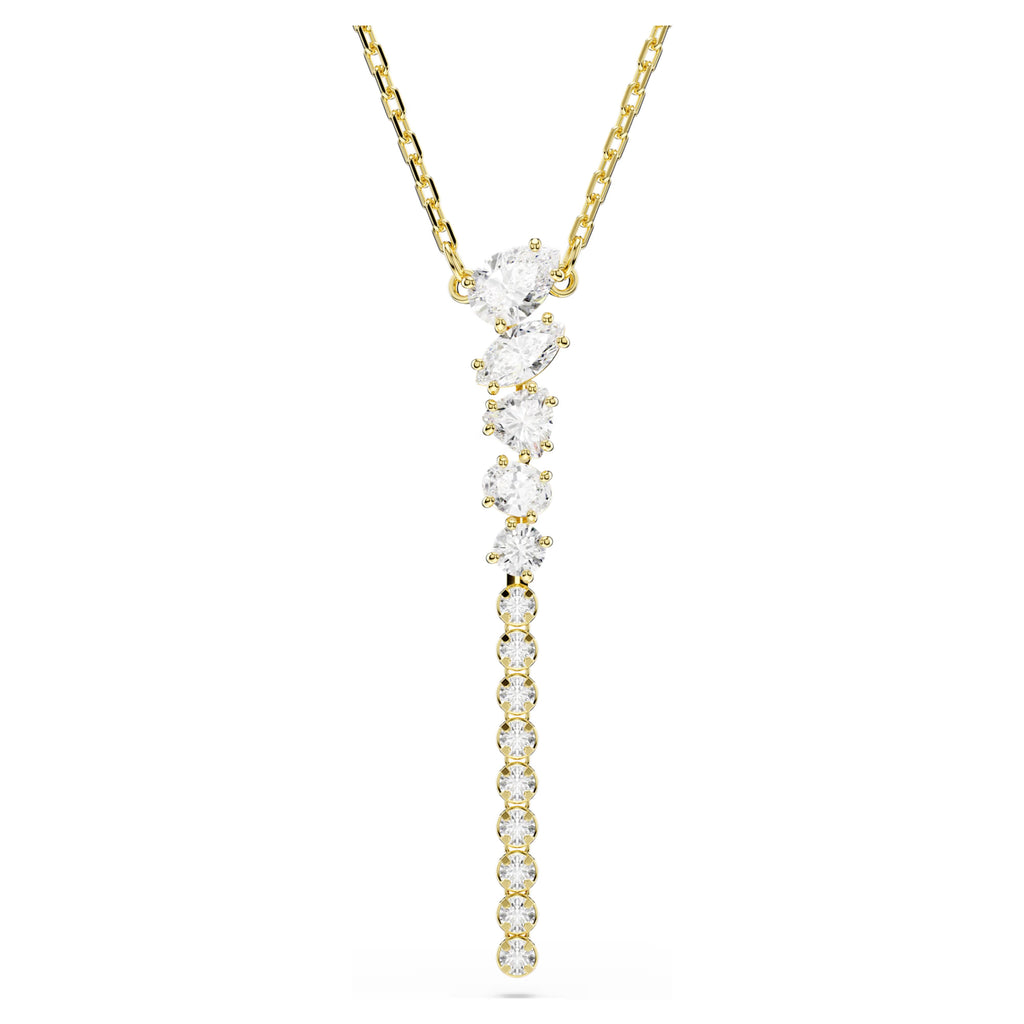 Mesmera Y Necklace (Mixed Cuts, White, 18K Gold Finish). 5747997