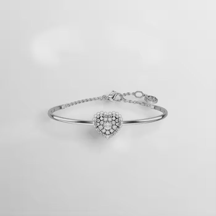 Hyperbola bangle Heart, White, Rhodium plated 5684385