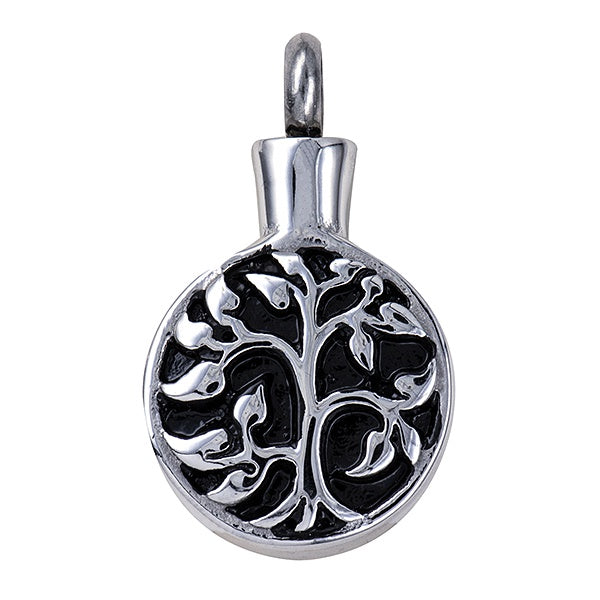 Stainless Steel/Black Enamel ‘Tree of Life’ Memorial Pendant with Screw Opening Bail STP183
