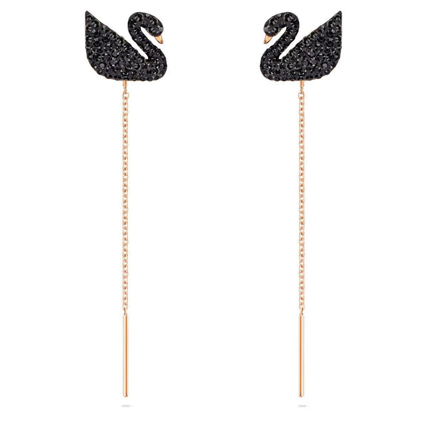 Rose-gold Tone Plated Black Swan Pierced Earrings