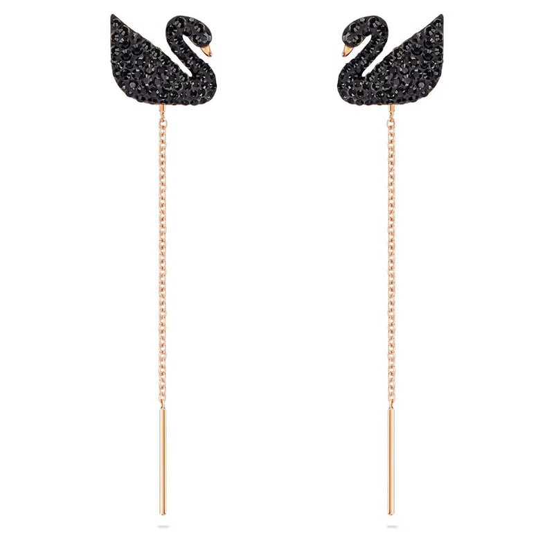 Rose-gold Tone Plated Black Swan Pierced Earrings