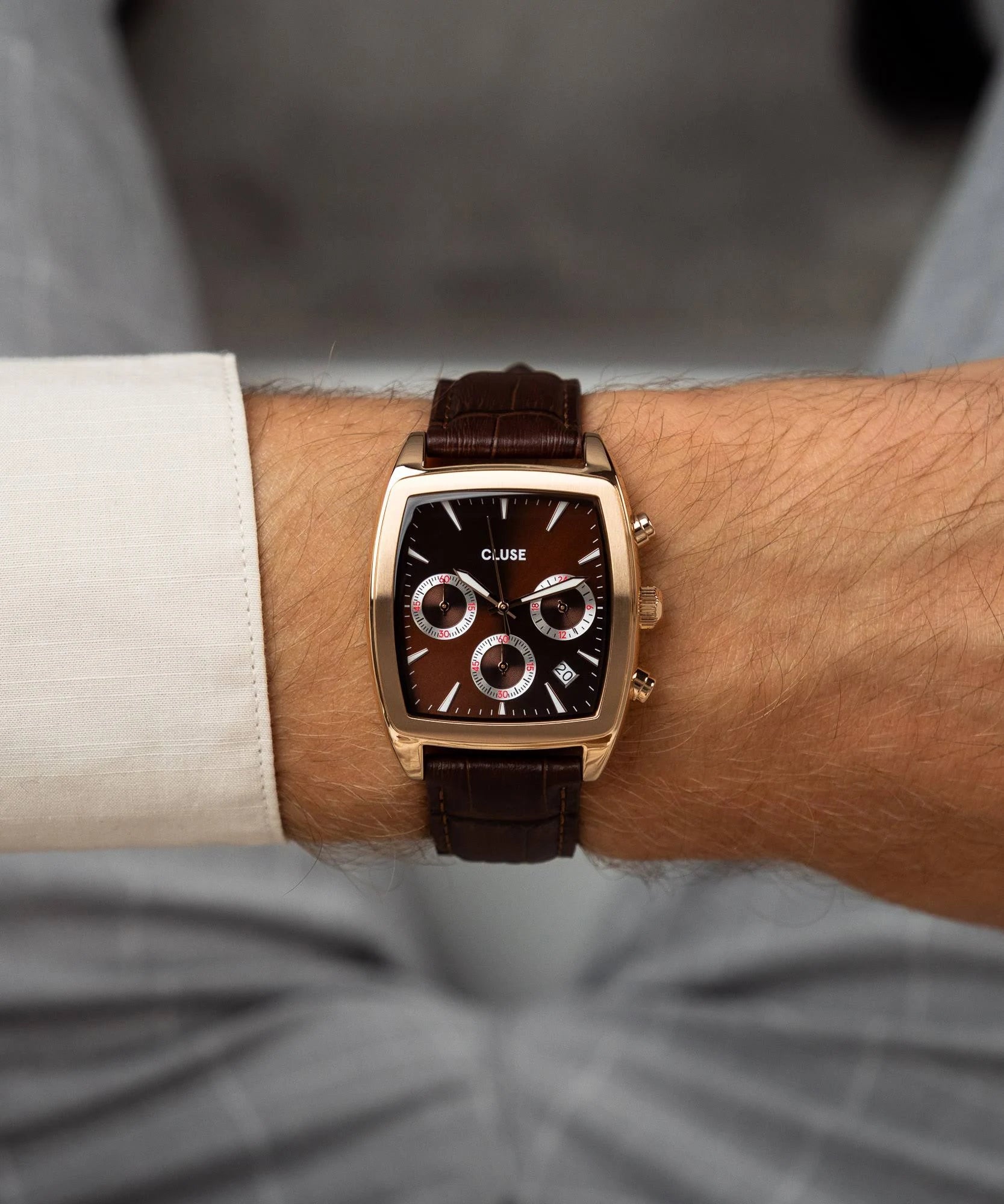 Quartaut Chrono Watch leather, Brown, Rose gold Colour