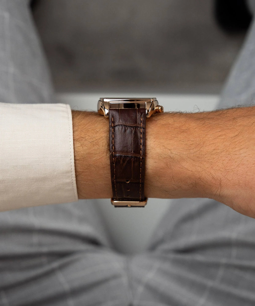 Quartaut Chrono Watch leather, Brown, Rose gold Colour