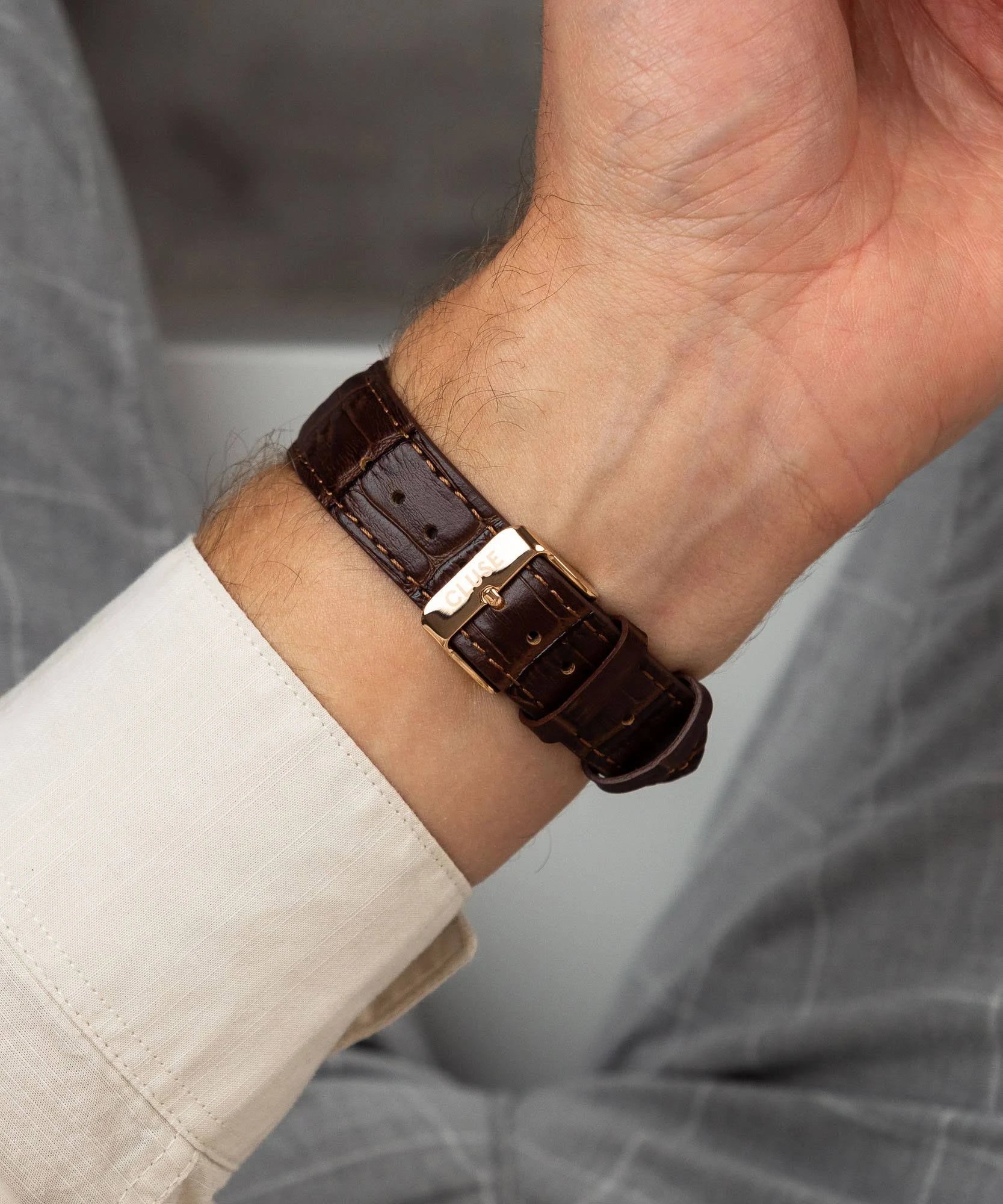 Quartaut Chrono Watch leather, Brown, Rose gold Colour