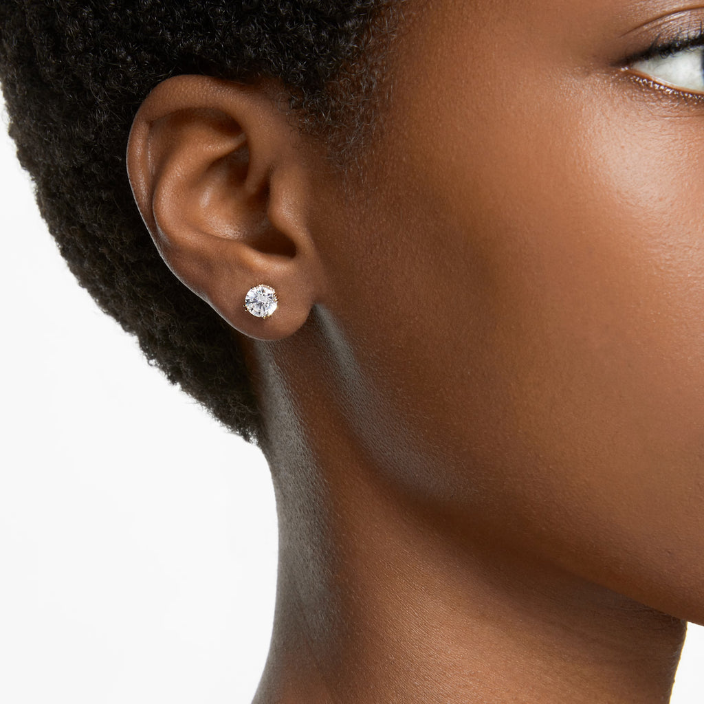 Stilla stud earrings Round cut, White, 18k gold finish 5642595