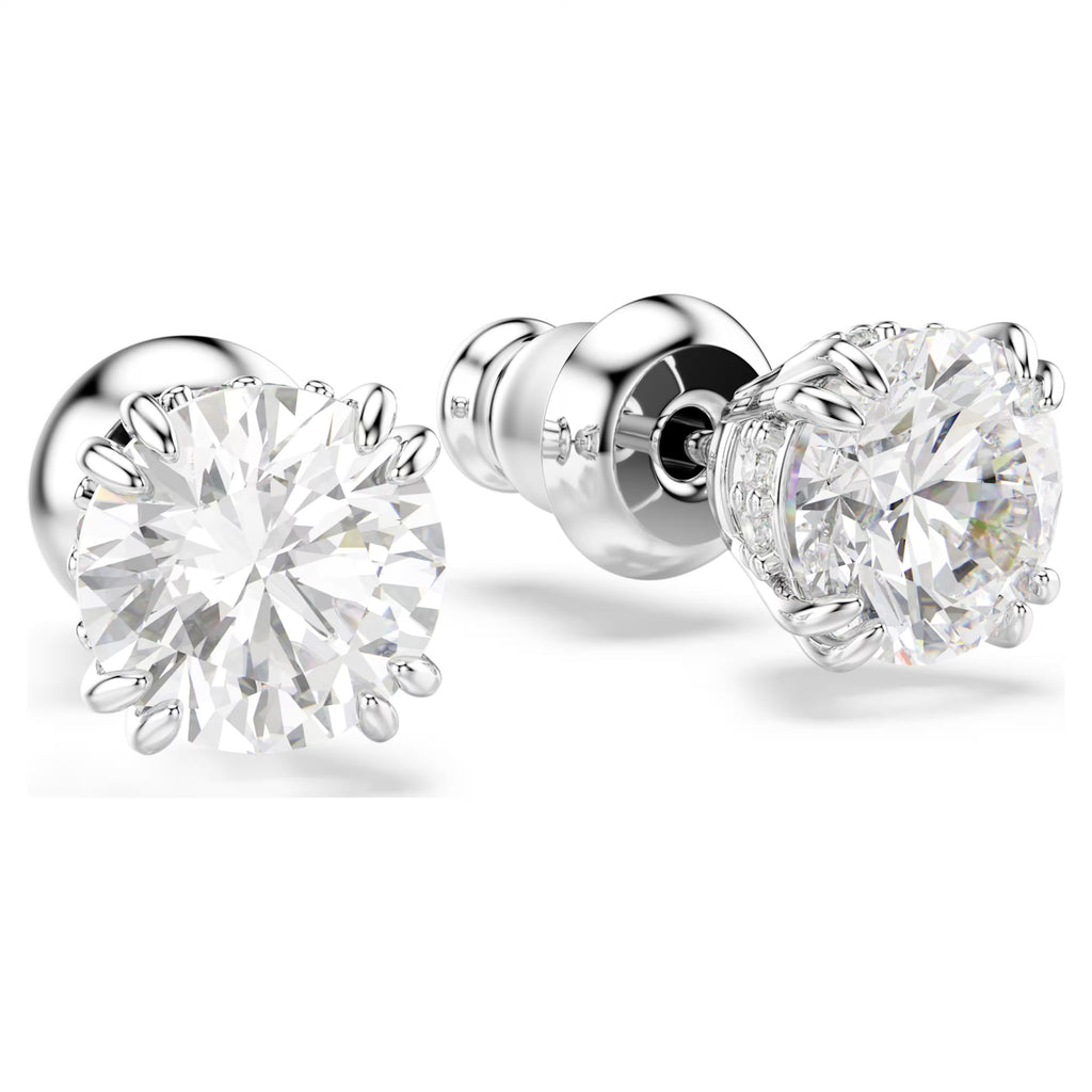 Stilla stud earrings Round cut, White, Rhodium plated 5636712