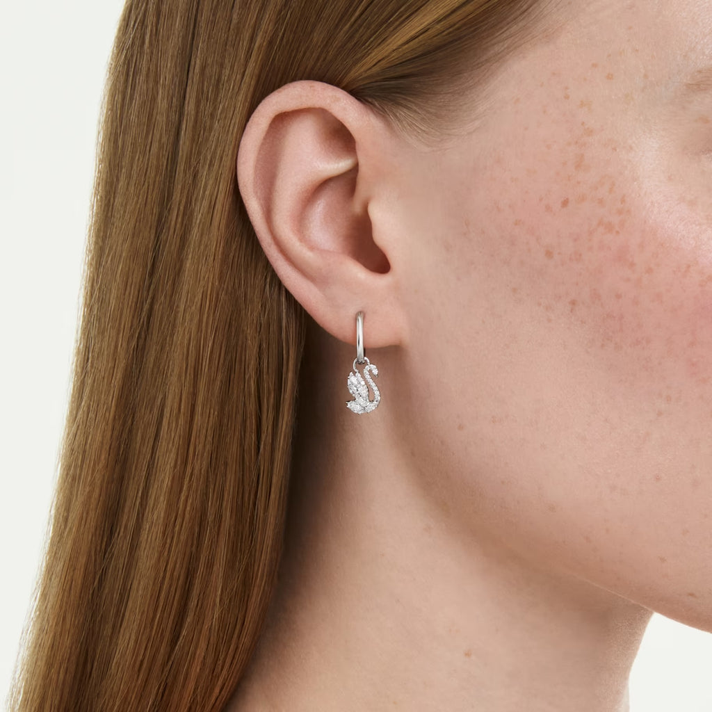 Swan drop earrings Mixed cuts, Swan, White, Rhodium plated 5759942