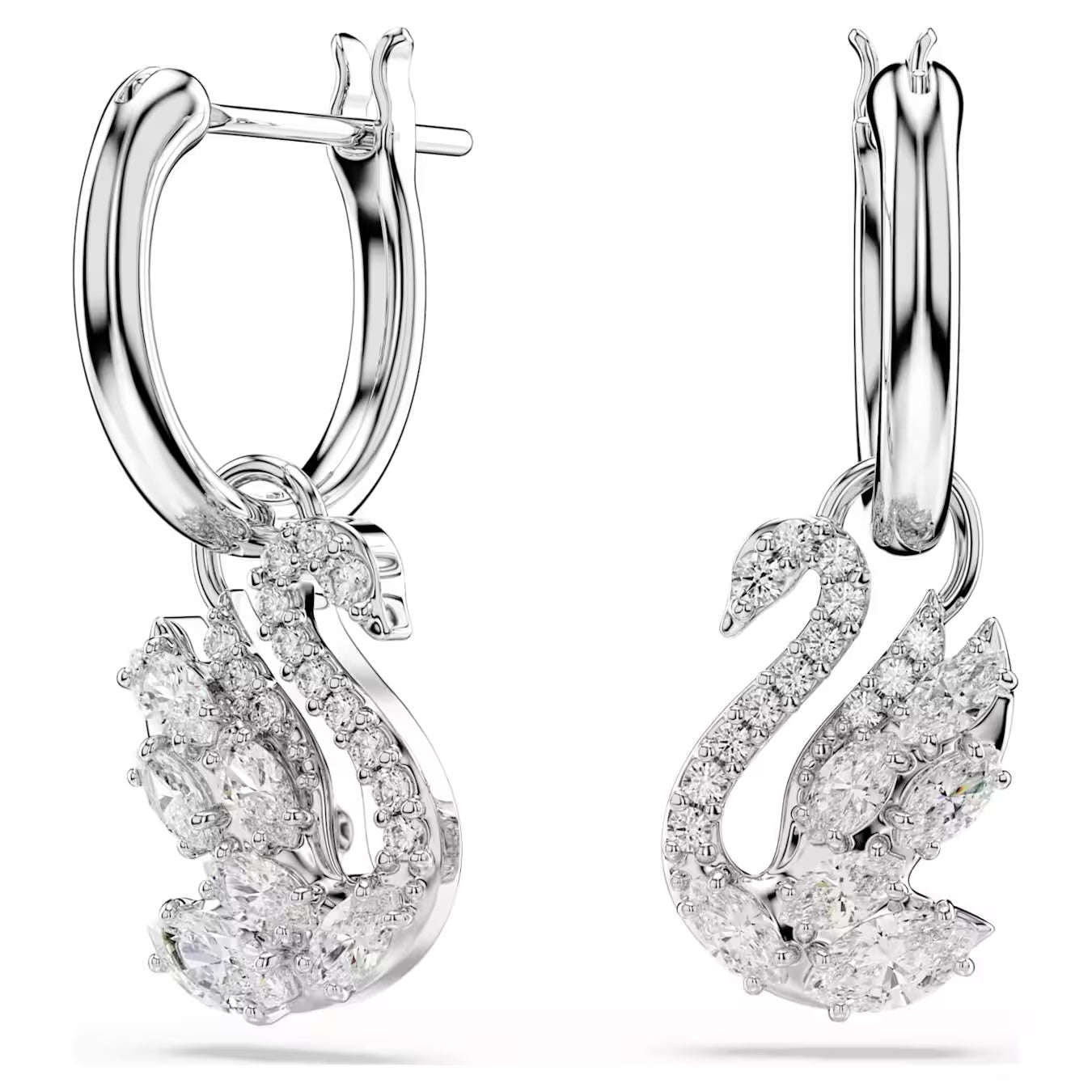Swan drop earrings Mixed cuts, Swan, White, Rhodium plated 5759942