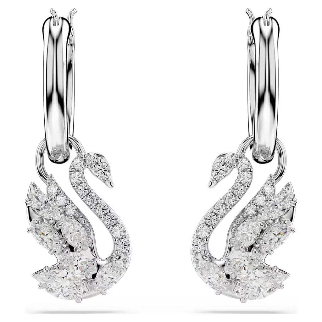 Swan drop earrings Mixed cuts, Swan, White, Rhodium plated 5759942