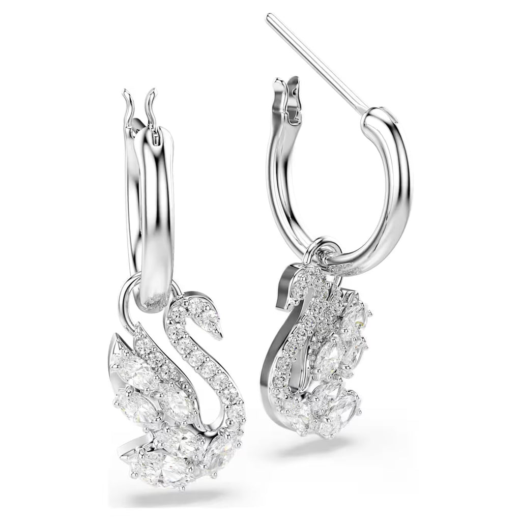 Swan drop earrings Mixed cuts, Swan, White, Rhodium plated 5759942