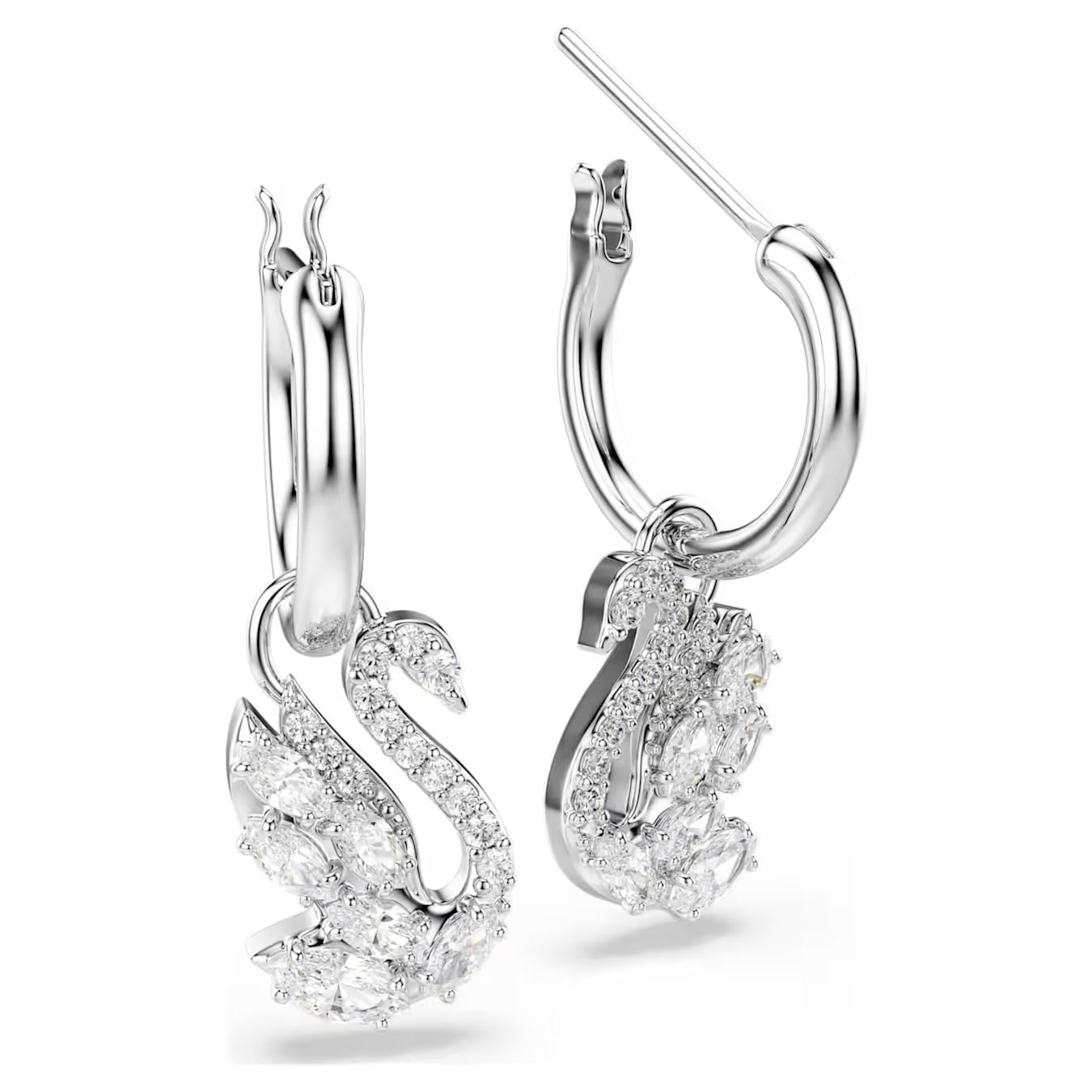 Swan drop earrings Mixed cuts, Swan, White, Rhodium plated 5759942
