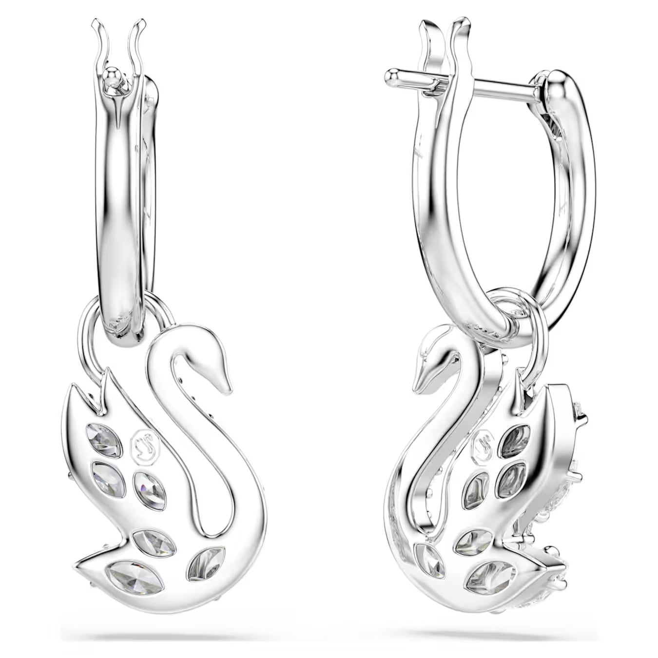 Swan drop earrings Mixed cuts, Swan, White, Rhodium plated 5759942