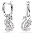 Swan drop earrings Mixed cuts, Swan, White, Rhodium plated 5759942