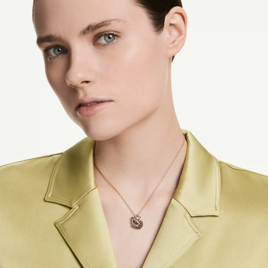 Swan Pendant Necklace (Mixed Cuts, Black/Dark Grey, 18K Rose Gold Finish) 5764882