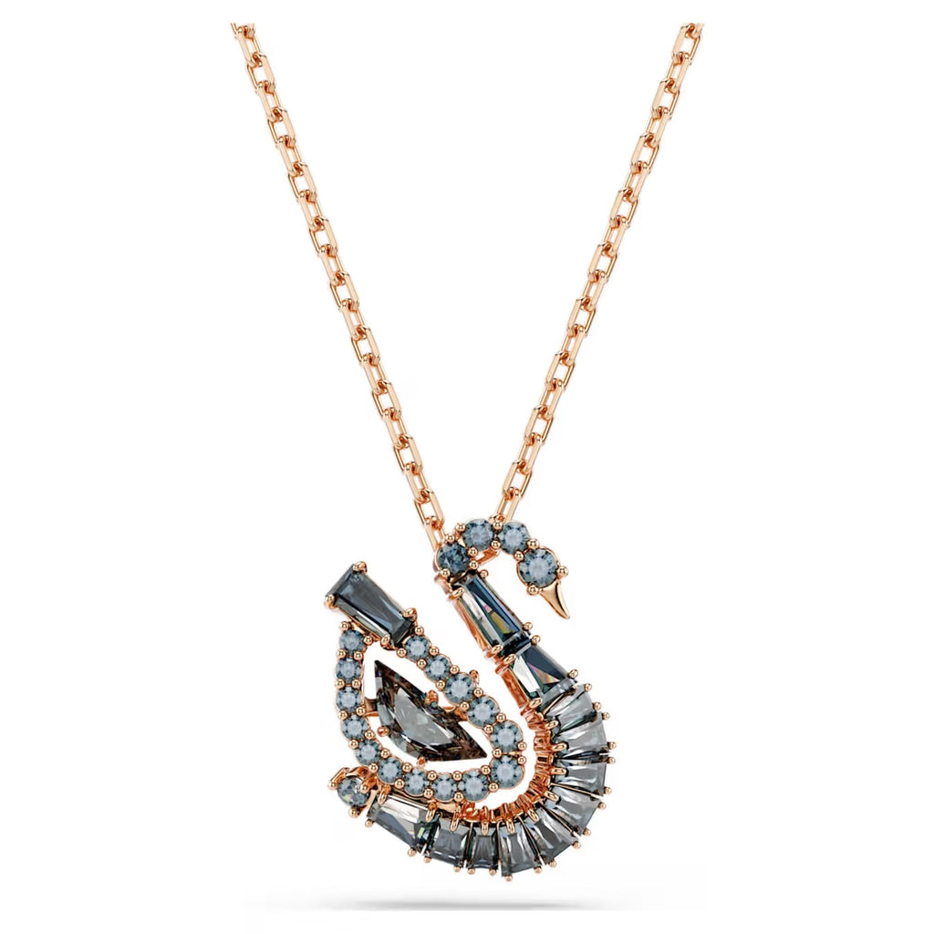 Swan Pendant Necklace (Mixed Cuts, Black/Dark Grey, 18K Rose Gold Finish) 5764882