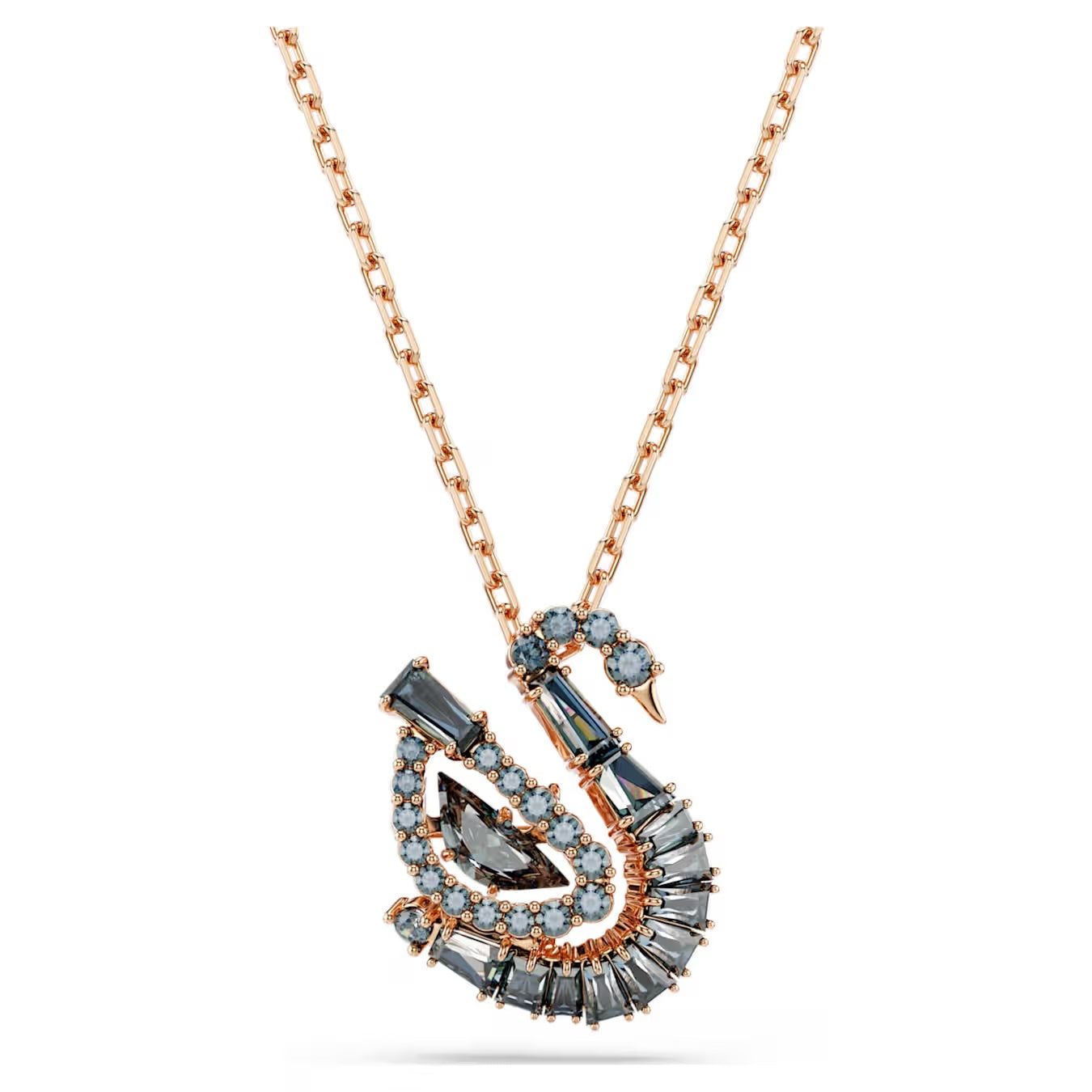 Swan Pendant Necklace (Mixed Cuts, Black/Dark Grey, 18K Rose Gold Finish) 5764882