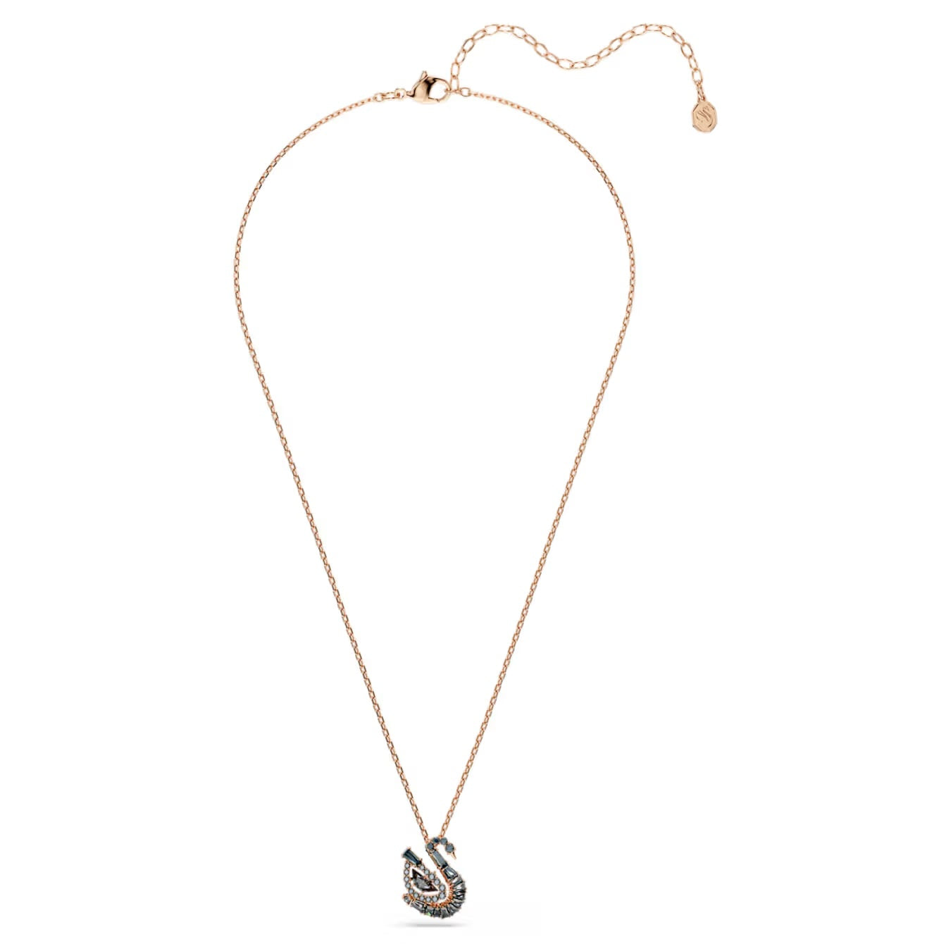 Swan Pendant Necklace (Mixed Cuts, Black/Dark Grey, 18K Rose Gold Finish) 5764882