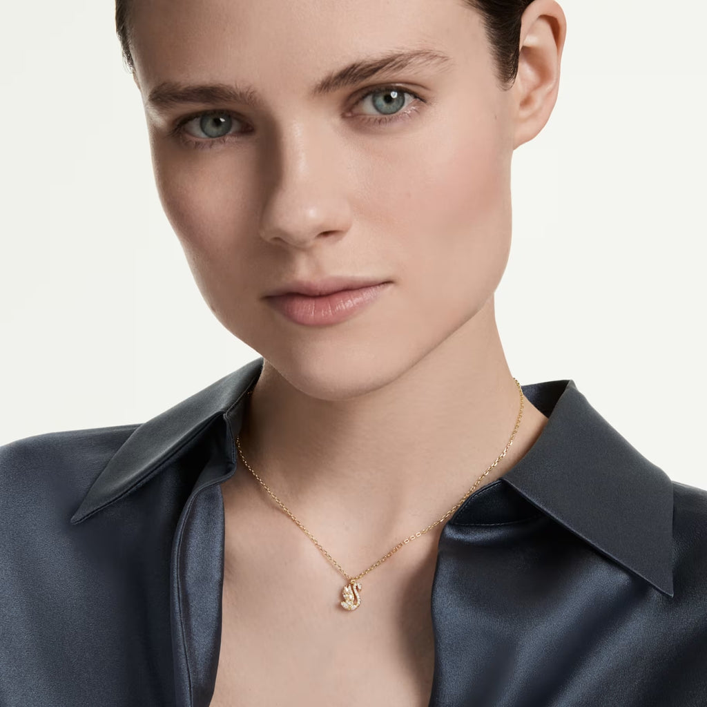 Swan pendant Mixed cuts, Swan, White, 18K gold finish 5754626