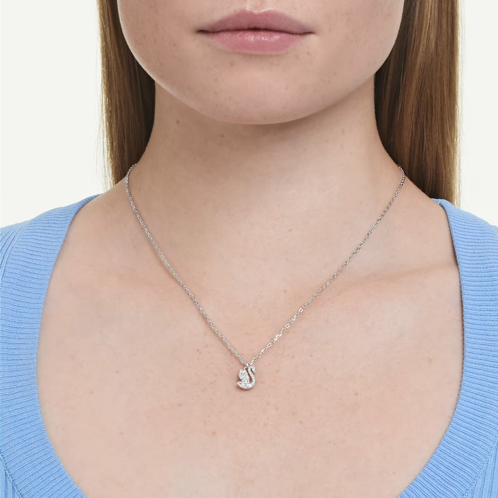Swan pendant Mixed cuts, Swan, White, Rhodium plated 5754347