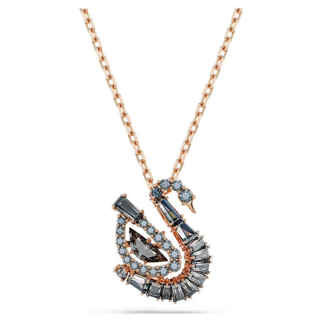Swan Pendant Necklace (Mixed Cuts, Black/Dark Grey, 18K Rose Gold Finish) 5764882