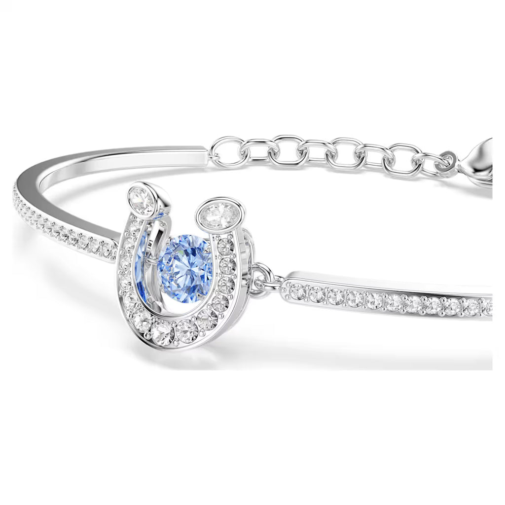 Symbolica bangle Round cut, Pavé, Horseshoe, Blue, Rhodium plated 5736983