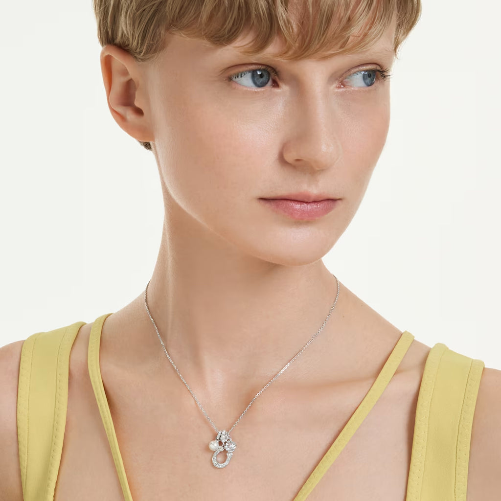 Symbolica pendant Crystal pearl, Round cut, Pavé, Horseshoe, White, Rhodium plated 5736247