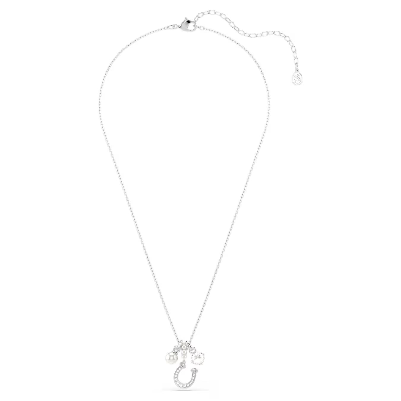 Symbolica pendant Crystal pearl, Round cut, Pavé, Horseshoe, White, Rhodium plated 5736247