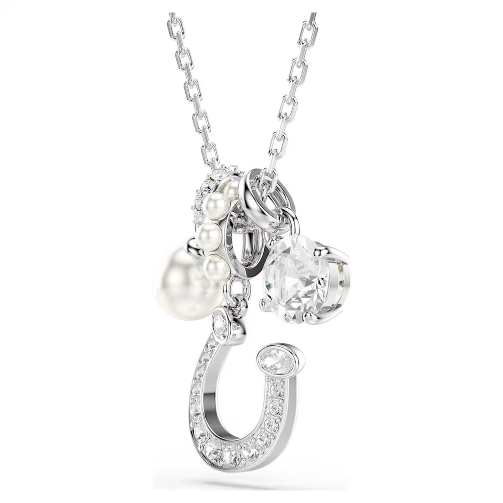 Symbolica pendant Crystal pearl, Round cut, Pavé, Horseshoe, White, Rhodium plated 5736247