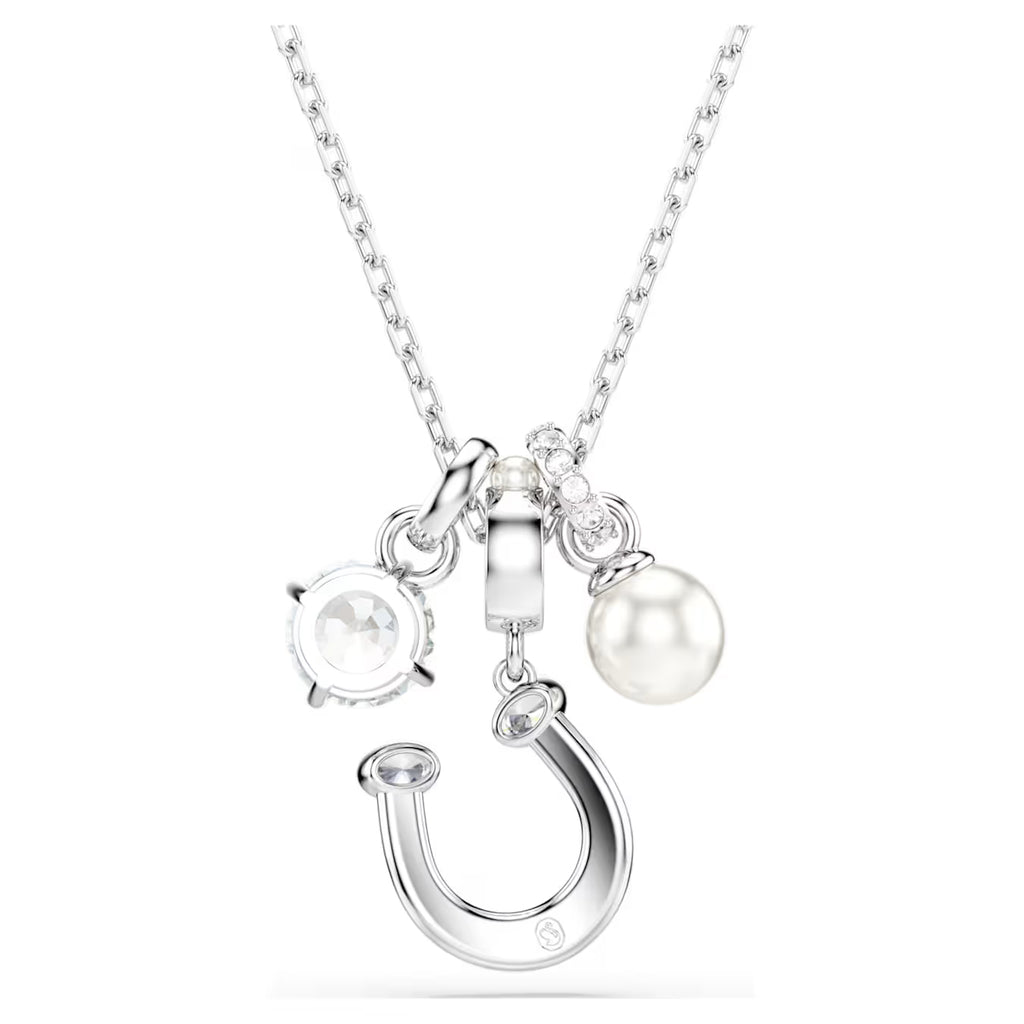 Symbolica pendant Crystal pearl, Round cut, Pavé, Horseshoe, White, Rhodium plated 5736247