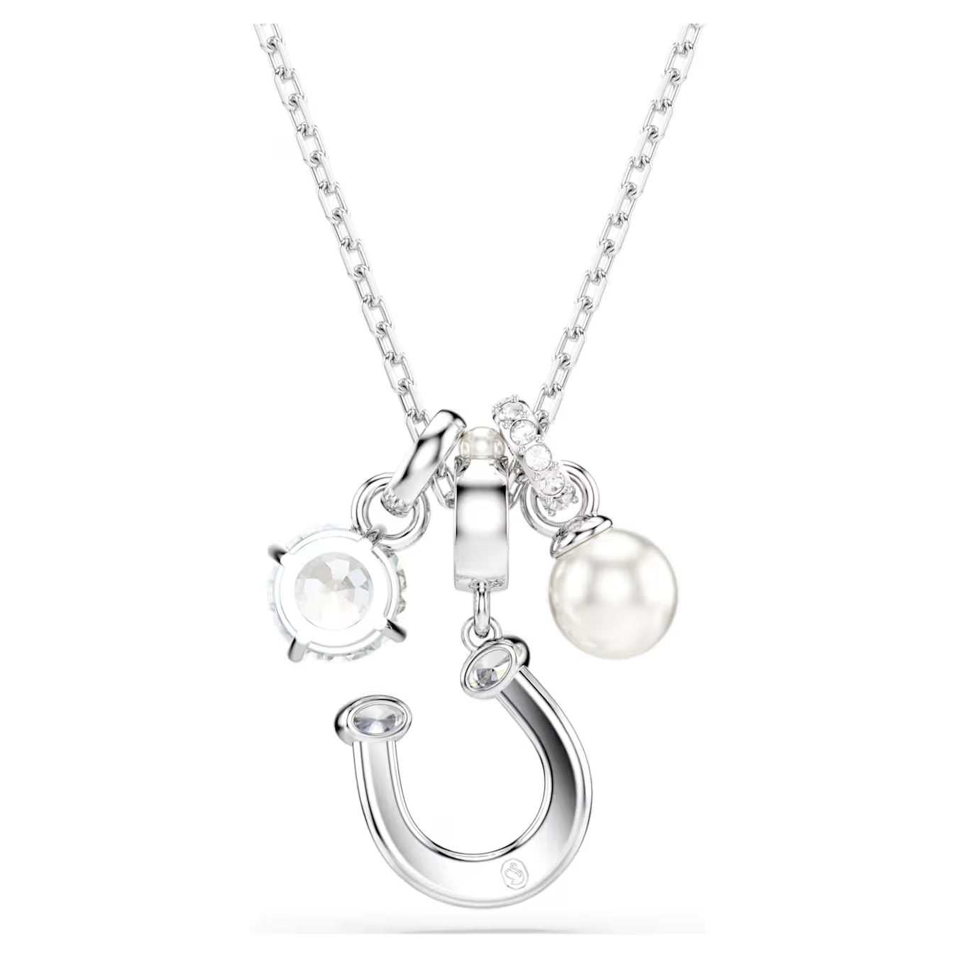 Symbolica pendant Crystal pearl, Round cut, Pavé, Horseshoe, White, Rhodium plated 5736247