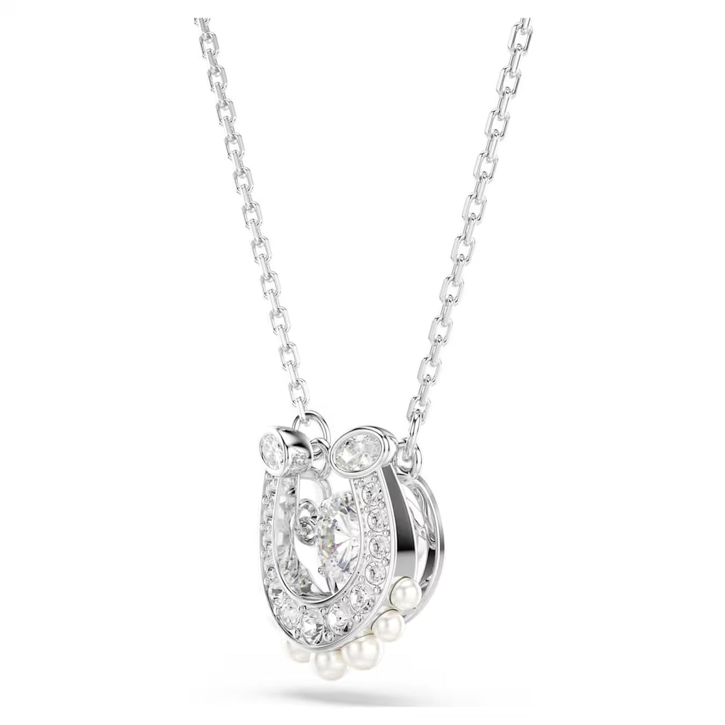 Symbolica pendant Crystal pearl, Round cut, Pavé, Horseshoe, White, Rhodium plated 5736972